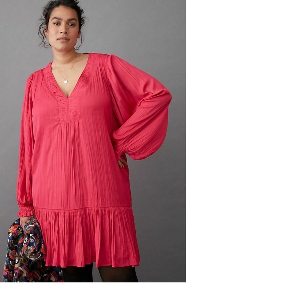 Anthropologie Sabia Flounced Tunic Dress 1x new with tag pink rose